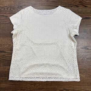 Coldwater Creek Blouse Womens 1X White Lace Overlay Short Sleeve Lined Top